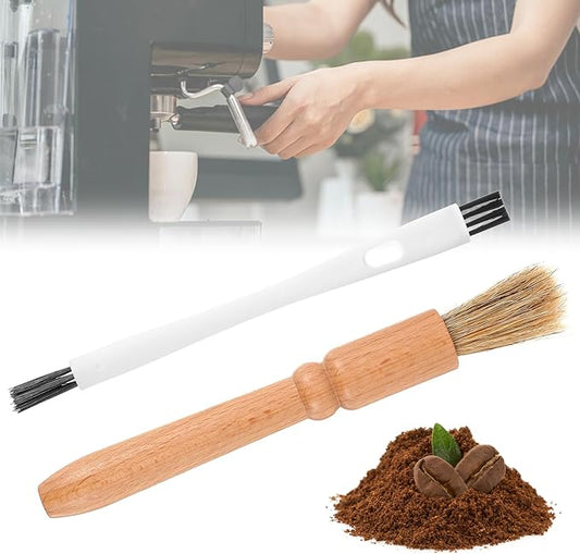 2 Pcs Coffee Grinder Brush, Espresso Brush Machine Brushes Cleaner Tool with Wooden Handle and Natural Bristles for Barista Home Kitchen Bean Grain Coffee Tool