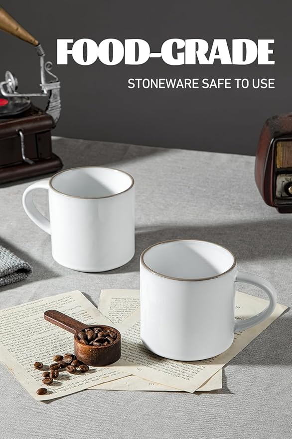famiware Nature Coffee Mugs Set of 4, 14 oz Coffee Mug Set, Coffee Cups with Handle for Coffee, Tea, Cocoa and Milk, Microwave and Dishwasher Safe, Snowy White