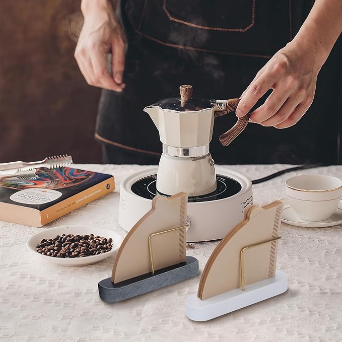 Coffee Filter Holder, Marble & Brass Cone Coffee Filters Holder Organizer Station, Stand Accessories for V60 Filters Size #01, #02 & #04, Thick and Anti-slip (Black)