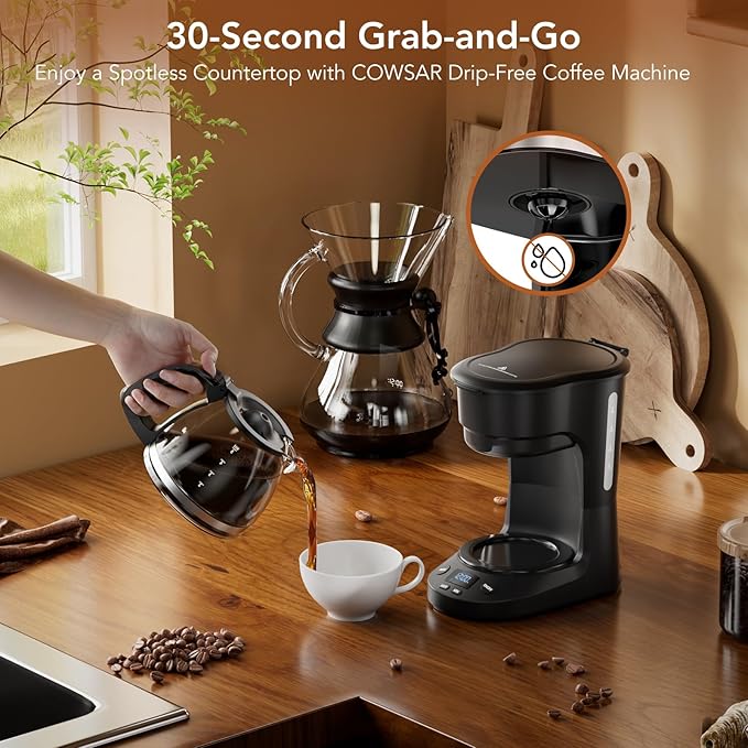 COWSAR Compact Coffee Machine,5 Cup Drip Coffee Maker with Timing Function,2H Auto Power-off, 2H Keep Warm,Pause & Brew, Reusable Filter,and Drip-Free Carafe, Black - 3710H - Commercial Performance
