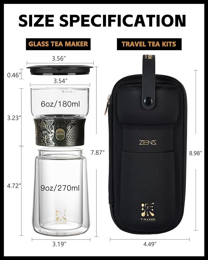 ZENS Cool Glass Teapot with Infuser, Smart One Touch Tea Maker for Loose Tea Diffusers with Insulated Mug and Portable Tea Kits, Enchanted Teapot Alternatives for Tea Lover Gifts