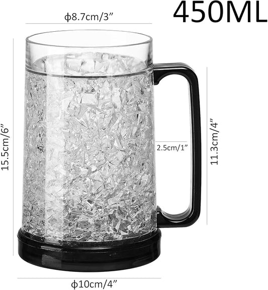 Double Wall Gel Frosty Freezer Ice Mugs Clear 16oz Set of 1 (Black), one, BB000