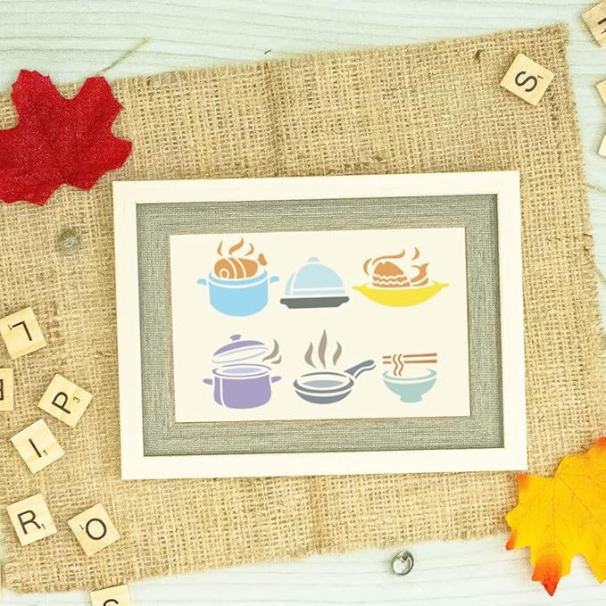 1pc Kitchenware Wall Painting Stencil for Kitchen, 11.8”x11.8” Reusable Stencil for Wood Burning, Paint Templates DIY Craft Art Stencil on Wall Wood Fabric Canvas Furniture Journal