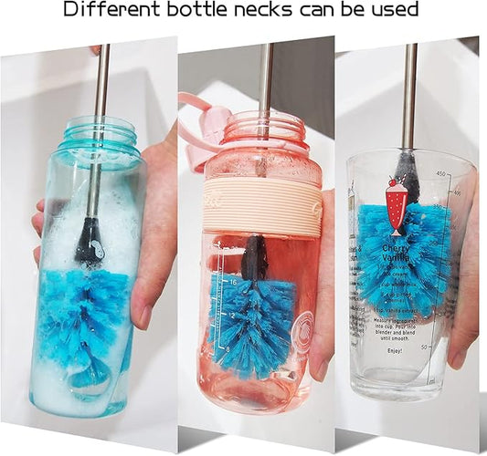 Long Bottle Brush, 17 in Bendable Cleaner Brushes for Cleaning Neck Beer Bottles, Wine, Baby Bottles, Water Bottles, Tumblers, Flask, Bird Feeder, Vase, Pipes and Brewing Supplies Black + Blue/2Pack