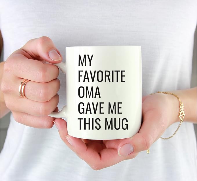 Andaz Press 11oz. Funny Coffee Mug Gag Gift, My Favorite Oma Gave Me This Mug, 1-Pack, Grandson Granddaughter Birthday Christmas Sarcastic Humor Gift Ideas