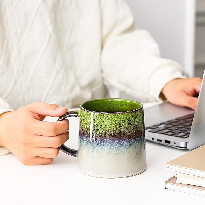 Mkour 20oz Large Ceramic Coffee Mugs, Handmade Cup, Big Tea Cups with Large Handle for Office and Home, Microwave and Dishwasher Safe (Light Green)
