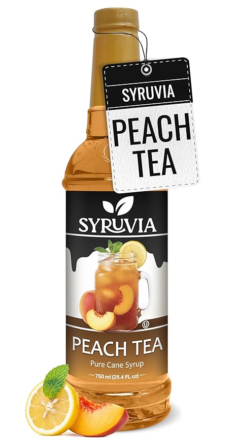 Syruvia Peach Tea Flavored Syrup for Drinks, Cocktails, Lemonades, Iced Teas and Desserts – 25.4 fl oz