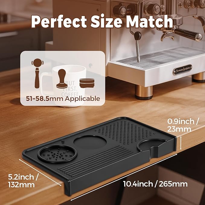 CARROTTIMES Espresso Tamper Mat, 10.43″×5.63″ Food Grade Silicone Coffee Tamping Mat for Barista, Espresso Machine, Multi-Slot Design for Portafilter&Accessories,7mm Thickened Pad for Counter