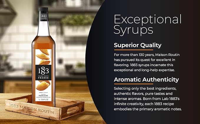 1883 French Madeleine Syrup for Drinks – Premium Flavoring Syrup Made in France, 1 Liter Glass Bottle – Perfect for Coffee, Lattes, Cocktails, and Desserts