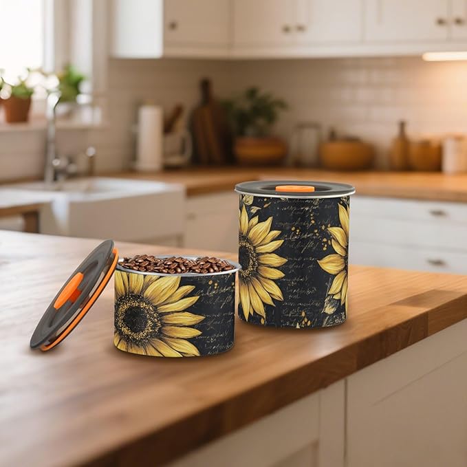 ALAZA Sunflower Vintage Airtight Coffee Bean Canister 500ml Food Storage Containers with Lids For Gournd, Tea, Sugar, Flour, Rice, Cereal, Candy Cookie Jar
