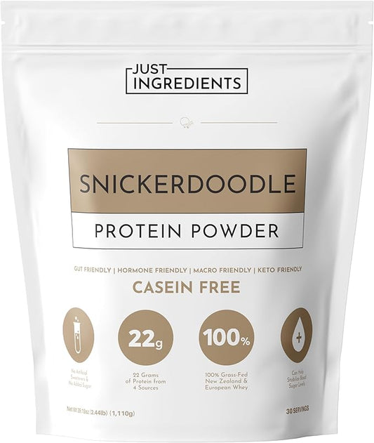 JUST INGREDIENTS Snickerdoodle Protein Powder - Grass-Fed Whey, Plant Proteins, Cinnamon Vanilla - 30 Servings