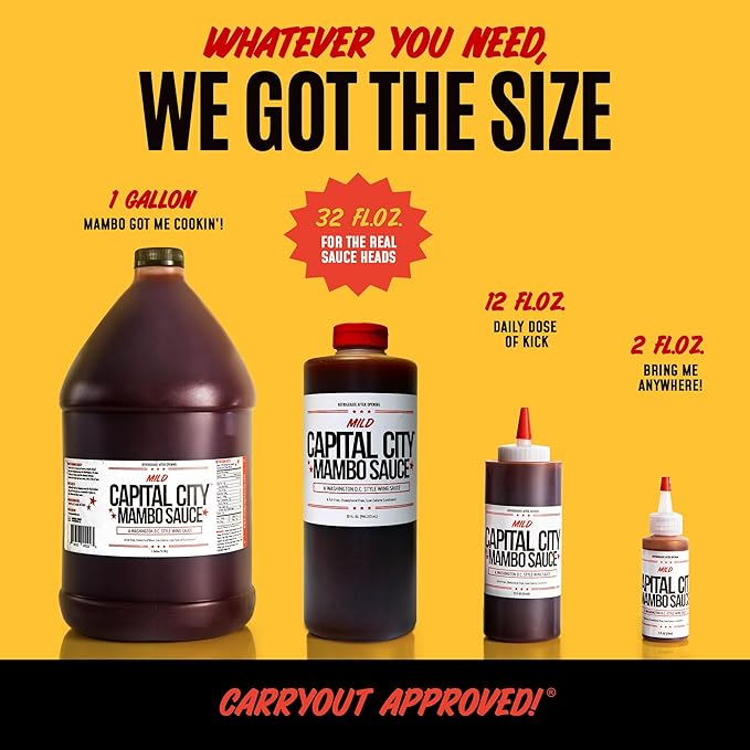 Capital City Mambo Sauce Mild, Washington DC Wing Sauces, Perfect Condiment for Wings Chicken Pork Beef Seafood Burgers Rice or Noodles, 32 oz