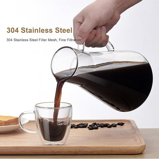 MAVIS LAVEN Cold Brew Coffee Maker, Thickened Borosilicate Glass Pitcher with 304 Stainless Steel Filter and Airtight Sealing, for Iced Tea Hot Tea Fruit Drinks (1600ML)