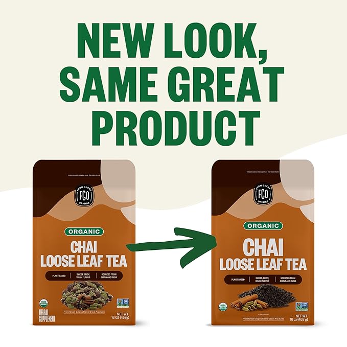 FGO Organic Chai Tea, 16 Ounce Loose Leaf Bulk Resealable Bag, Packaging May Vary (Pack of 1)