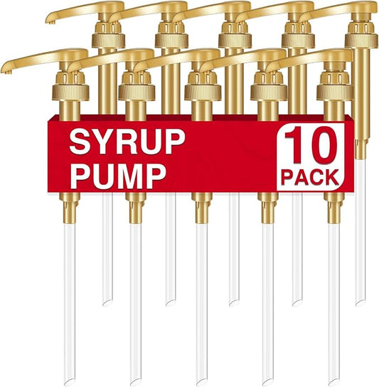 VOISEN Coffee Syrup Pumps, 10 Pack Gold Syrup Pump, Skinny Syrup Pump for 750ml 25.4oz Syrup Bottle, Syrup Pump Dispenser for Kitchen Dinning Coffee Bar Drinking Mixes,Davinci,Jordans