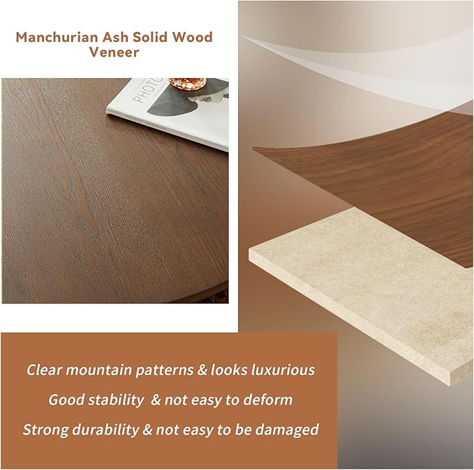 SZTHHDF Round Coffee Table for Living Room,Fluted Drum Accent Tea Center Table with Storage,Circle Modern Coffee Tables for Small Space Office Apartment (31.5" L×31.5''W×14''H-Walnut)