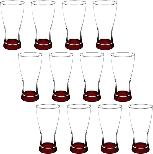 DISCOUNT PROMOS Pilsner Glasses 13.25 oz. Set of 12, Bulk Pack - Made in the USA, Perfect for Hotels, Restaurants, Bars and Even Party Favors - Red