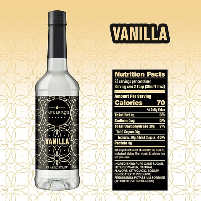 Café Le Rou Coffee Syrup Variety 5-Pack- 25.4 oz Vanilla, French Vanilla, Caramel, Salted Caramel, Hazelnut Coffee Flavoring Syrup for Coffee, Tea and Espresso