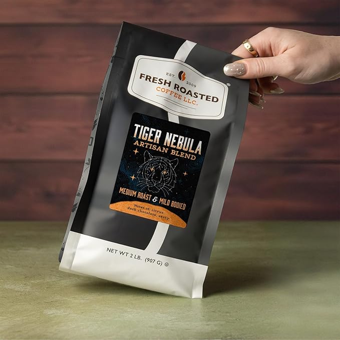 Fresh Roasted Coffee, Tiger Nebula, 2 lb (32 oz), Medium Roast, Kosher, Whole Bean
