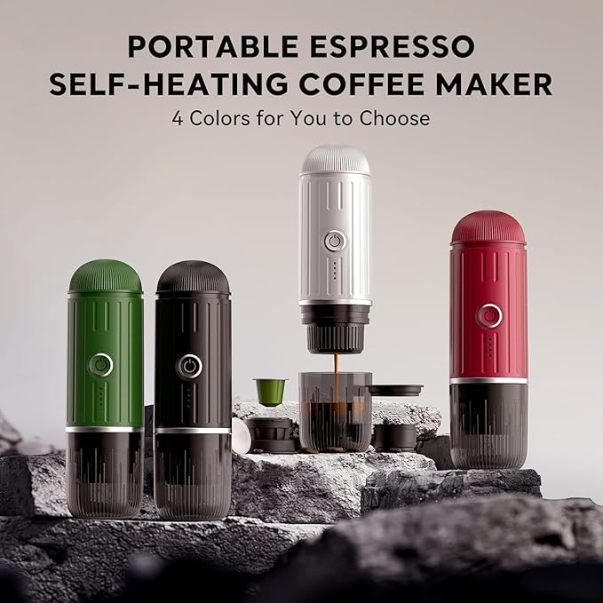 Portable Electric Espresso Coffee Maker for Ground Coffee & NS Capsule Espresso Machine Fast Self-Heating Technology‌ with USB-C Perfect for RV, Hiking, Camping, Office & On-the-Go Lifestyles, White