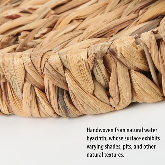 Round Ottoman Tray Large Wicker Serving Tray with Handles for Coffee Table, 18 Inch Handwoven Natural Water Hyacinth Tray