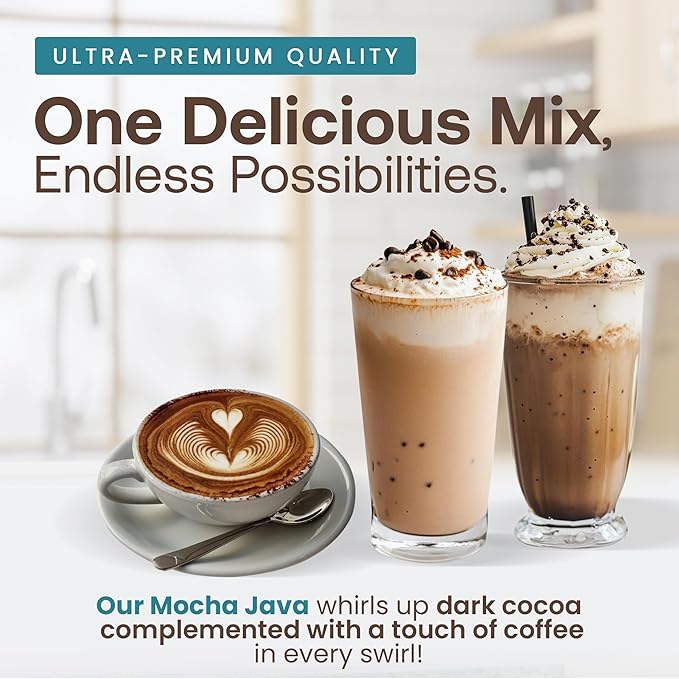 Dr. Smoothie Café Essentials Mocha Java – No Artificial Colors, Flavors, or Sweeteners – Shelf Stable – 61mg of Caffeine per Serving – Great for Hot, Iced, & Frozen Frappes (3.5 lb Bag, 30 Servings)