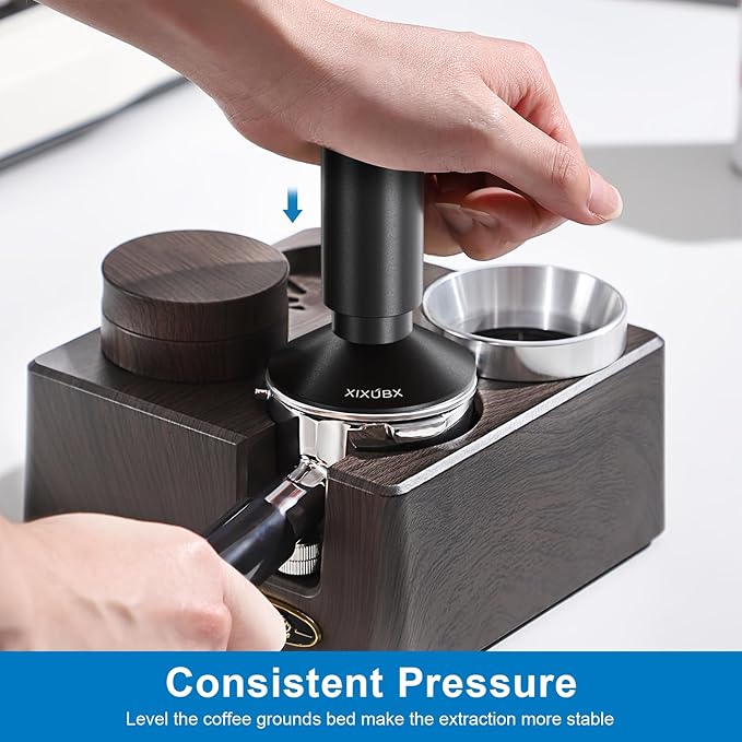 XIXUBX 58.35mm Espresso Tamper & Magnetic WDT Tool, Barista Cofee Tamper with Spring Loaded, Anodized Aluminum Alloy Handle, Stainless Steel Corrugated Base with Cover for Portafilter Basket