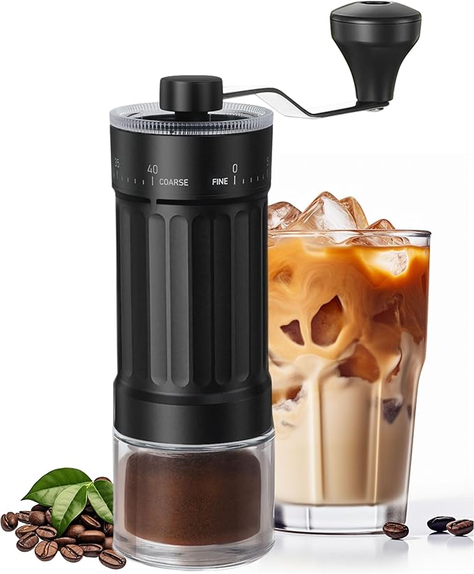 GCCTXC Manual Coffee Grinder with Ceramic Burr Handheld Hand Crank Espresso Grinder for Coarse Drip Fine Pour Over French Press Small Portable for Travel Camping Quiet Adjustable with Grind Settings