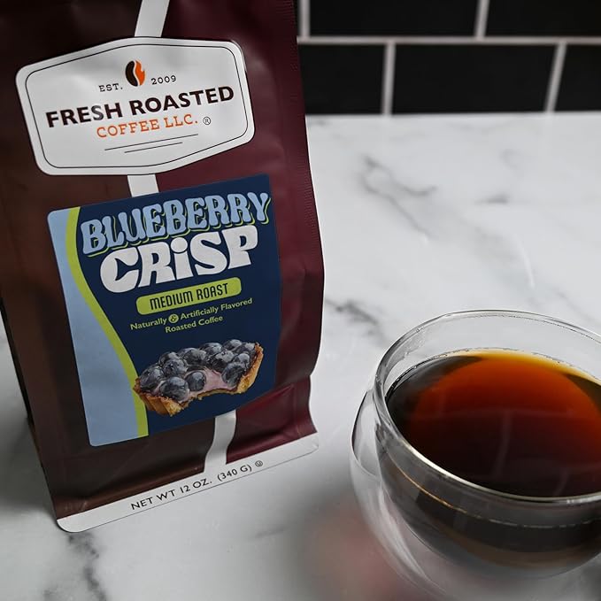 Fresh Roasted Coffee, Blueberry Crisp Flavored Coffee, 12 oz, Medium Roast, Kosher, Ground