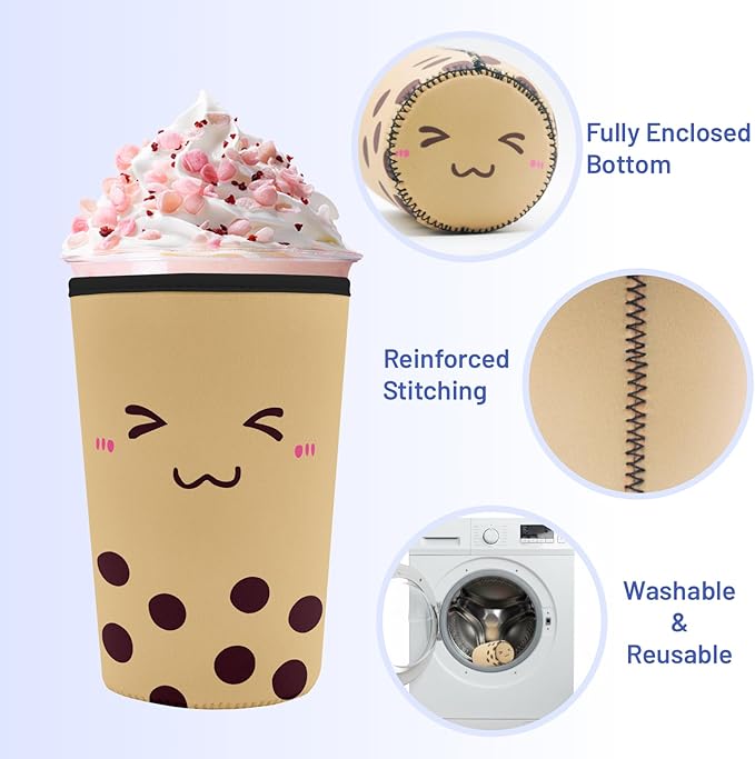 Iced Coffee Sleeve Reusable Cup Sleeves for Cold Drinks Neoprene Koozie Cozy Plastic Cup Covers for Drinks, Milk Tea