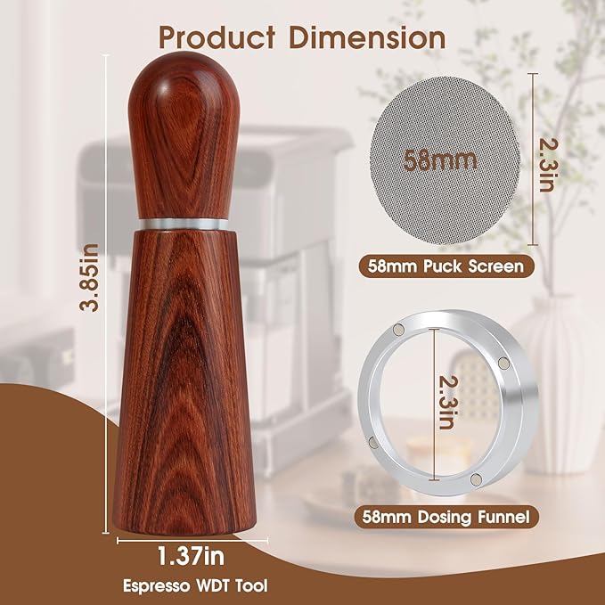 58mm Espresso Accessories Kit, WDT Tool, Dosing Funnel and Puck Screen Set, 316 Stainless Steel Needle Coffee Distribution Stirrer Fits Breville 58 mm Espresso Machines and Portafilter