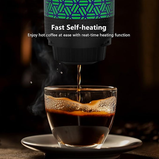 Coffee Maker Gift Set for Camping,Battery Powered Portable Electric Espresso Machine, Rechargeable Coffee Maker Self Heating Ground Coffee Capsule for RV, Hiking (Green mix Black)