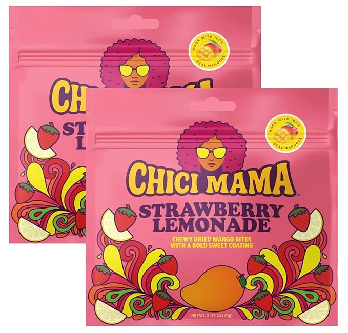 Chici Mama Strawberry Lemonade Mango Bites – Made with Real Mango | Chewy, Juicy Candy-Alternative Treat | No Artificial Colors, Flavors, or Sweeteners | Gluten-Free, Naturally Vegan & Free of Major Allergens | Better-For-You Snack | 2 Pack - 70g