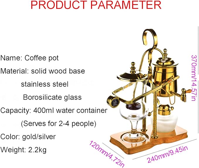 Luxury Balancing Siphon Coffee Maker/Brewer,Balance Syphon Coffee Maker Double Column,Easy to Clean Permanent Filter and Water Retainer,A
