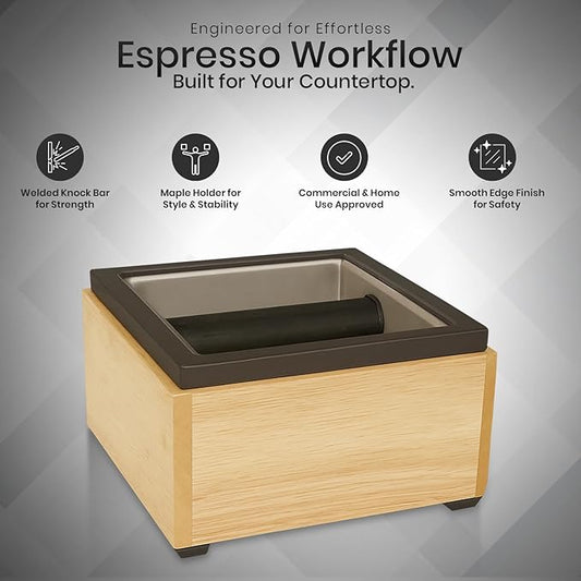Rattleware Stainless Maple Holder Knock Box - Perfect for Home, Cafe, Restaurant, Hotel, Office, or Commercial Establishment - Heavy Duty Knock Box Trusted By Baristas Worldwide (6″ x 5.5″ x 4″)