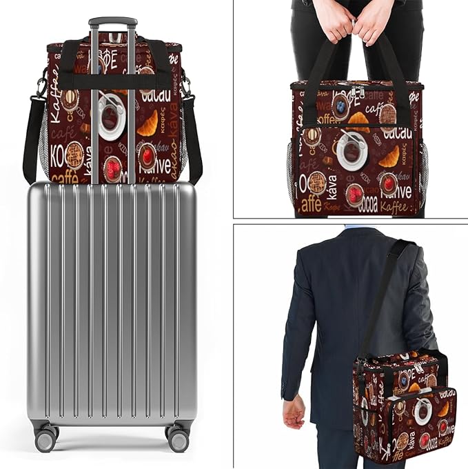 Brown Coffee Coffee Maker Carring Bag Cocoa Kaffee Travel Carrying Storage Tote Bag Compatible with Keurig K-Mini or K-Mini Plus Portable Single Serve Coffee Brewer Case with Pockets for K-cup Pods