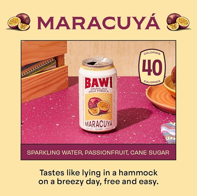 Bawi Agua Fresca Passion Fruit Flavored Sparkling Drink, 12 Fluid Ounces (Pack Of 12)