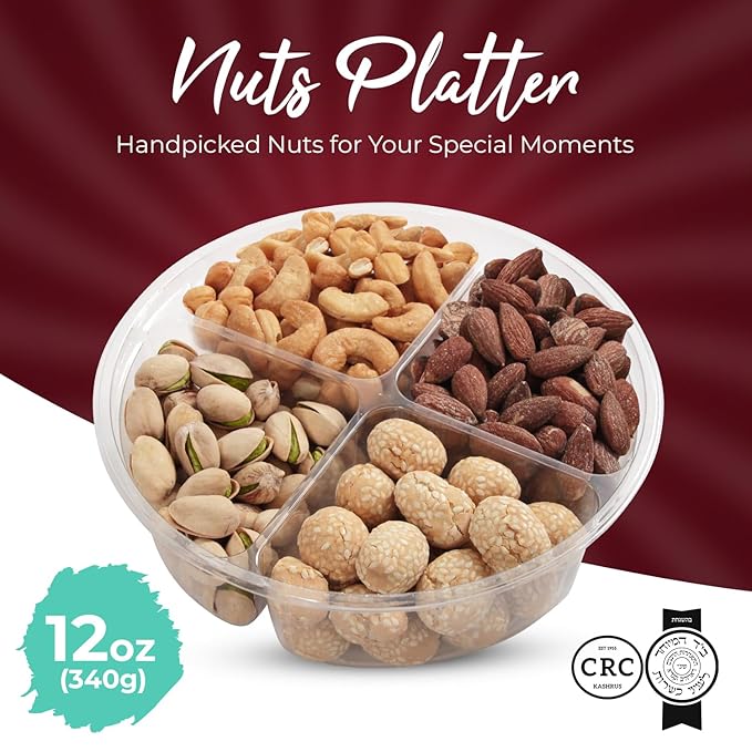 SizGit Nut Gift Baskets, 12oz Mixed Nut Gift Box of 4 Sectional Platter, Ideal Nut Assortment for Holidays, Birthdays, Celebrations, Anniversaries, Corporate Occasions and Everyday Snacking
