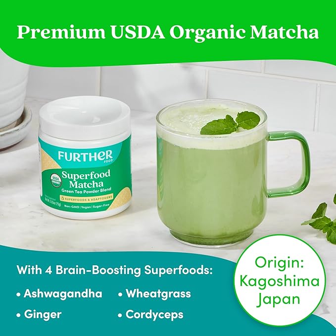 Further Food Premium Matcha Green Tea Powder USDA Organic Japanese Matcha Powder, Natural Energy + Focus + Boost Immune System, Antioxidant Plant-Based Detox Superfood (30 Servings)