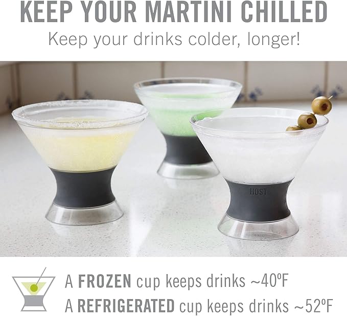 HOST Freeze Insulated Martini Cooling Cups, Plastic Freezer Gel Chiller Double Wall Stemless Cocktail Glass Set of 2, 9oz Punch Pink