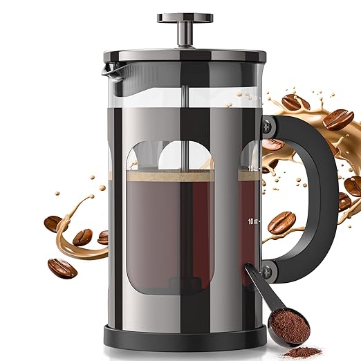 Veken French Press Coffee Maker, Heat Resistant Thickened Borosilicate Glass,Stainless Steel Brewer,Single Serve Small Pot, Cold Brew Cafetera Teapot for Kitchen Travel Camping, 21oz 0.6 L,Dark Pewter