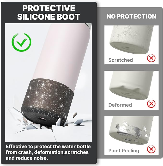 Silicone Boot for 32 oz Owala Water Bottles, Anti-Slip Protective Sleeve for Owala Twist & FreeSip & Flip Insulated Water Bottle, Boot Bottom Base (Glitter Black)