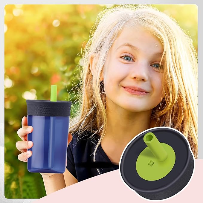 2 Pack Replacement Lids for Owala Kids Insulation Tumbler 12oz & 15oz, Spill Resistant Cap with 4 Flexible Straws, BPA-Free, Dishwasher Safe, Accessories for Owala Kids Bottle