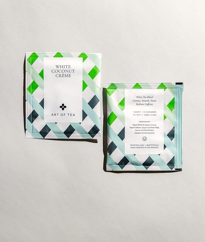 Art of Tea | White Coconut Crème Tea | 50 Eco Friendly Pyramid Tea Bag Sachets