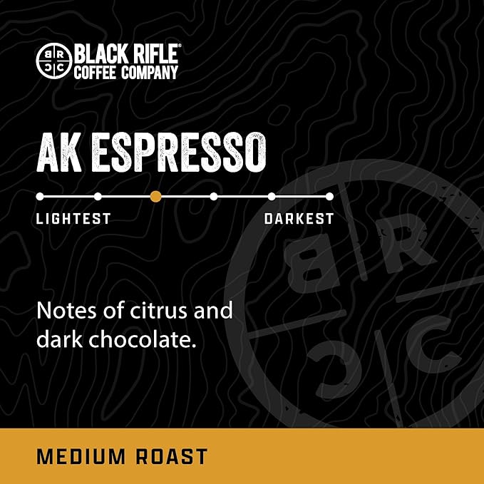 Black Rifle Coffee Company AK Espresso, 12oz Bag, Ground Coffee Medium Roast - Roasted Blend Made from Arabica Beans - Colombian & Brazilian Beans - Veteran Founded & American Made
