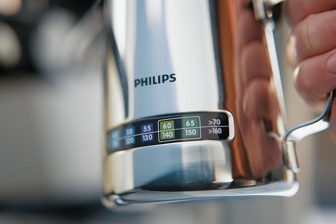 Philips Temperature Perfection Milk Jug - Integrated Temperature Indicator, Smooth Microfoam, Stainless Steel, 450ml Capacity, Perfect for Latte Art, Espresso Accessory (CA8012/10)