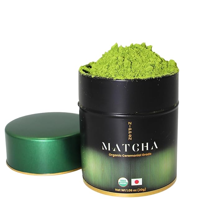 Nippon Matcha – Organic Premium Ceremonial Grade Japanese Matcha Green Tea Powder – First Harvest from Uji, Kyoto – USDA Certified, Stone-Ground, Smooth & Vibrant (30g/1.06oz)