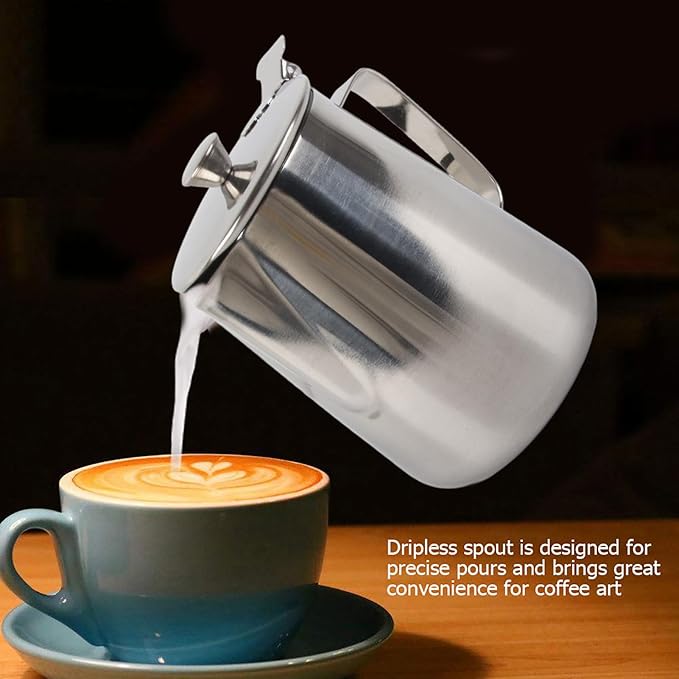 Espresso Steaming Pitcher, Stainless Steel Frothing Pitcher Milk Frothing Pitcher Jug with Lid Latte Coffee Art Tool (1000ml)
