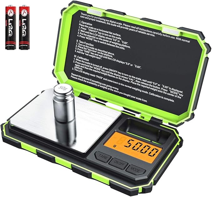 AMIR Digital Mini Scale, 200g /0.01g Pocket Scale, 50g Calibration Weight, Electronic Smart Scale, 6 Units, LCD Backlit Display, Tare, Auto Off, Stainless Steel (Battery Included)
