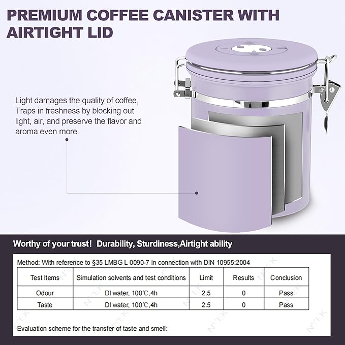 ShanSon Coffee Canister Airtight Coffee Container Stainless Steel Coffee Bean Storage Container with Scoop Coffee Canister for Beans Grounds Sugar Flour Tea Cereal,22OZ, Purple Upgraded Version